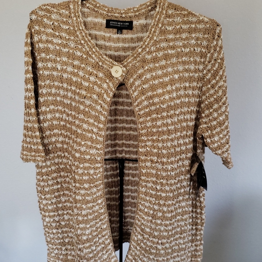Jones New York Knit Cardigan Tan, Cream 2X NWT